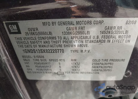 2008 Chevrolet Trailblazer Ls/Lt from USA, damaged, VIN 1GNDS13SX82220770